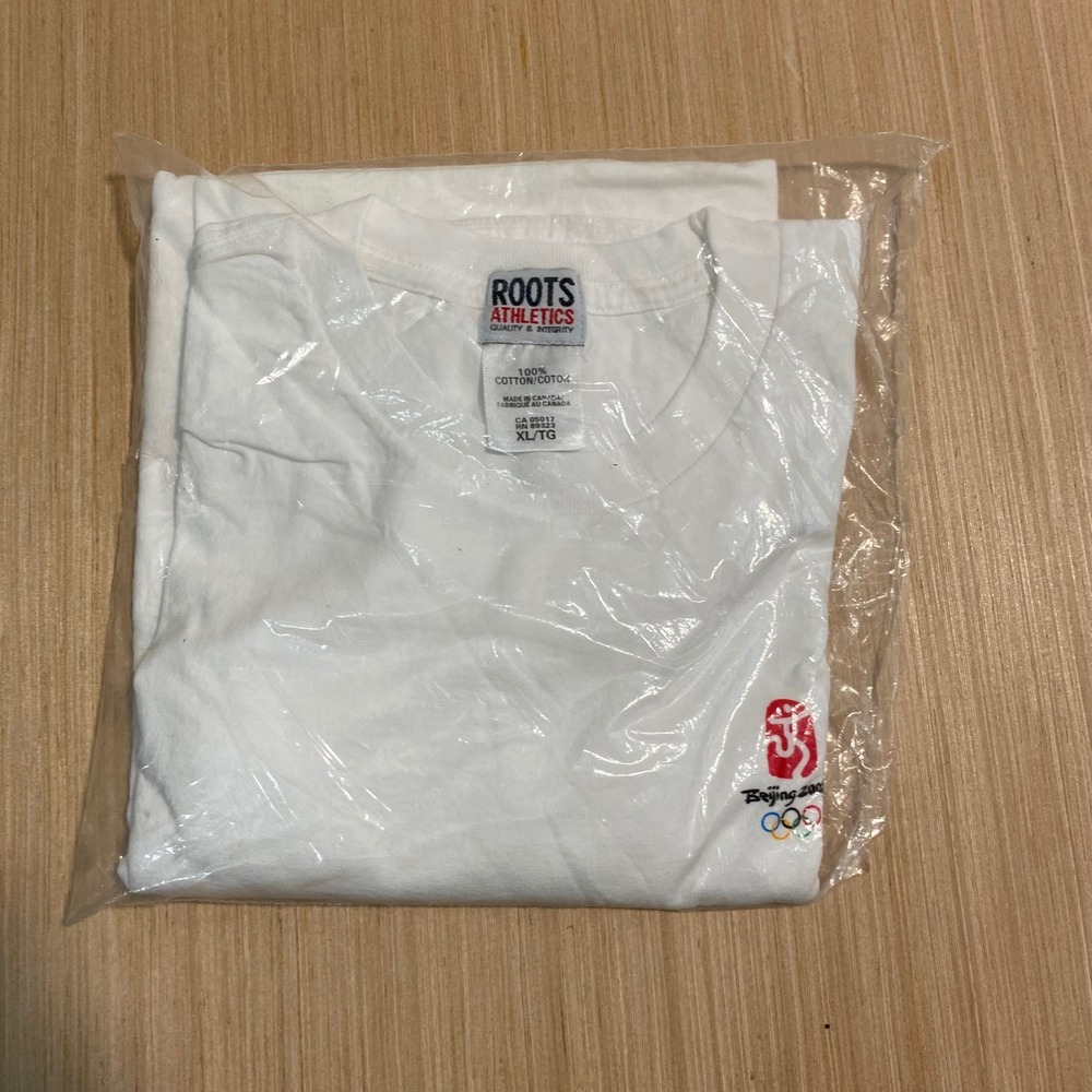 Roots Athletics Beijing 2008 Olympics T-Shirt Mens XL White Cotton Made in